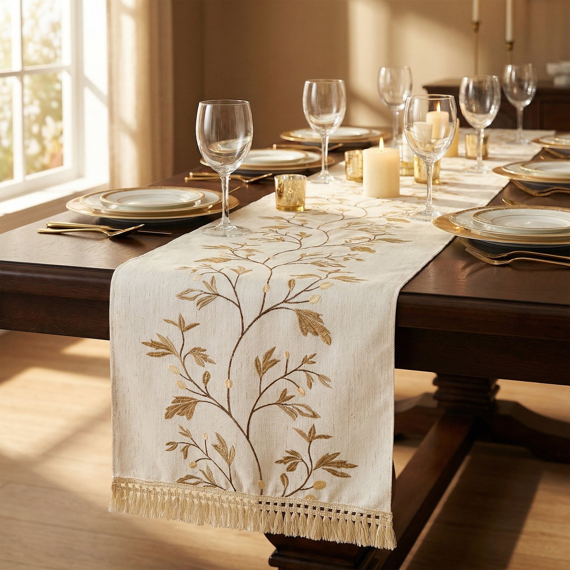 Unique Bargains Long Washable Floral Table Runner for Dining Decor Coffee 15.4"x106.3"