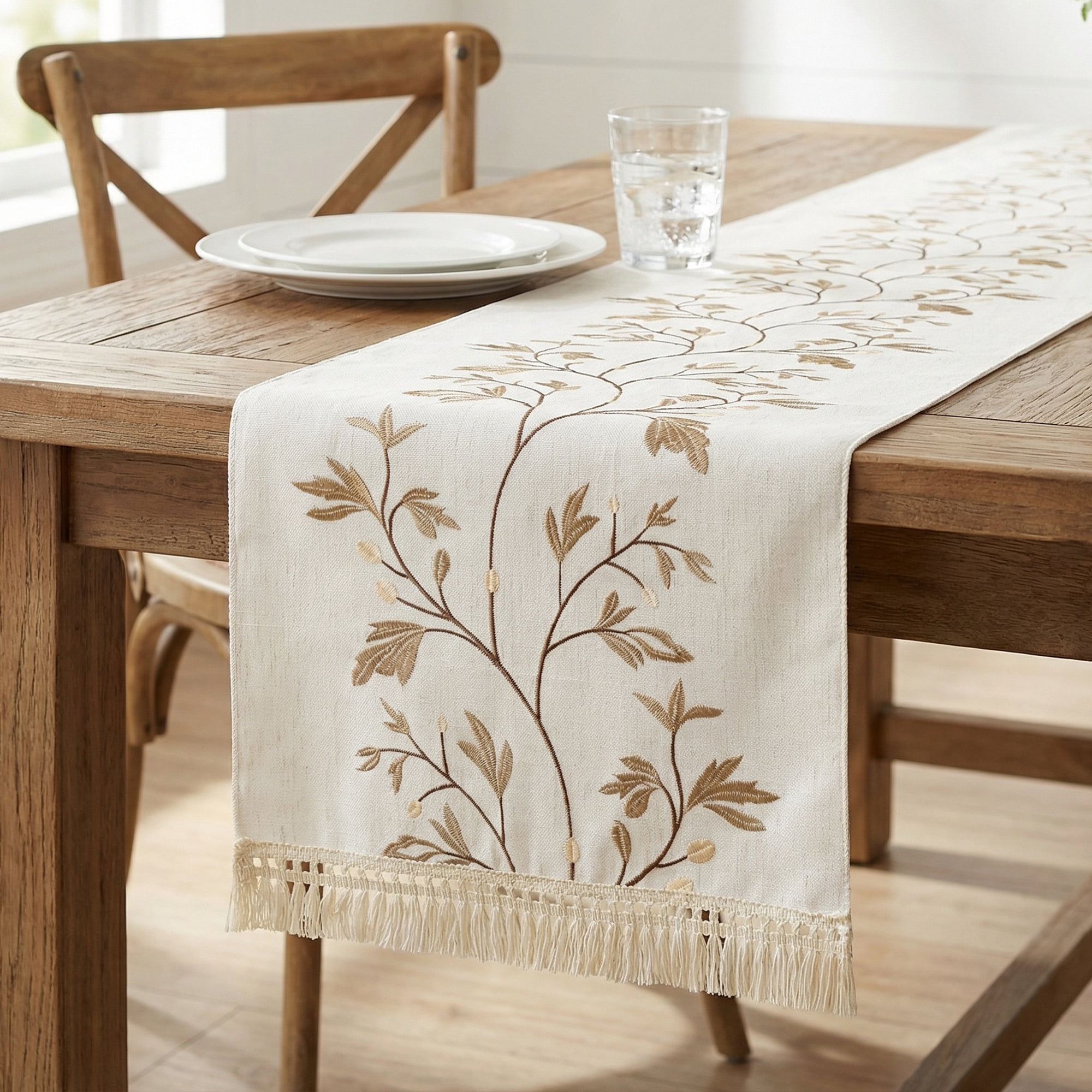 Unique Bargains Long Washable Floral Table Runner for Dining Decor Coffee 15.4"x70.9"