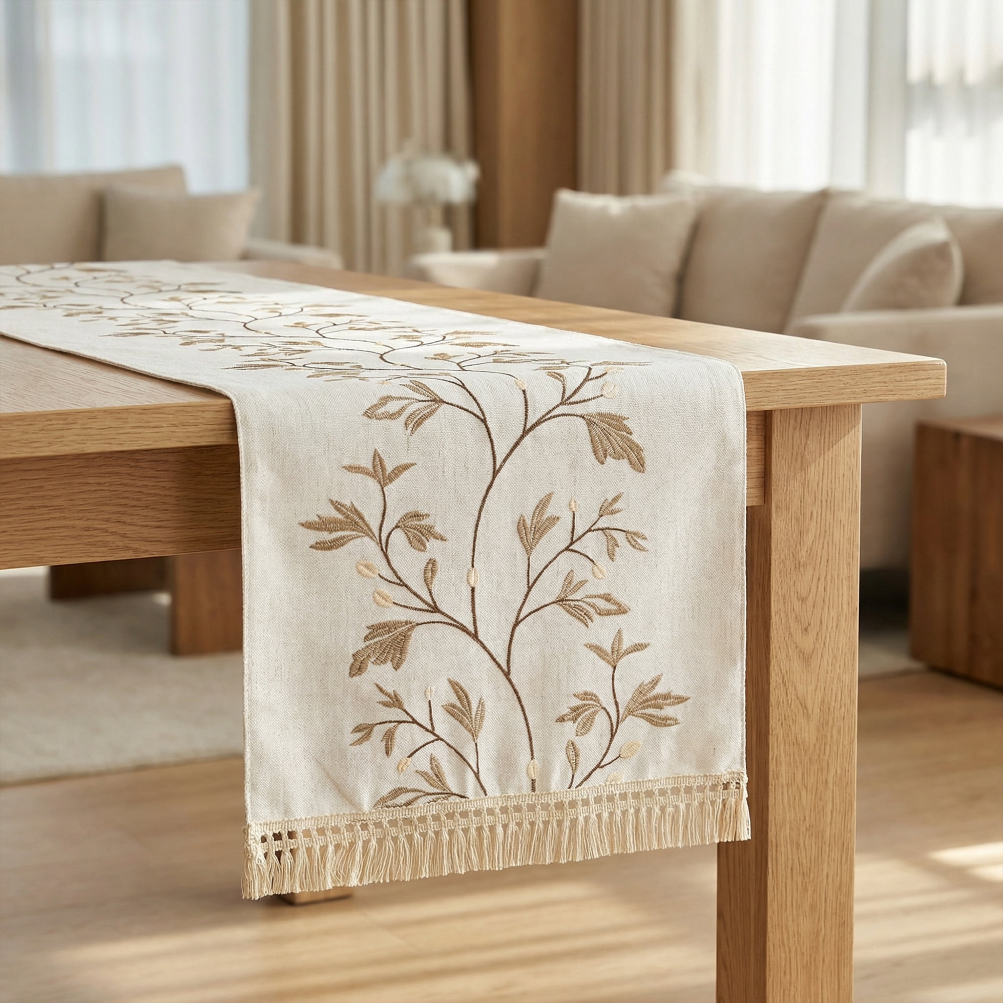Unique Bargains Long Washable Floral Table Runner for Dining Decor Coffee 15.4"x82.7"