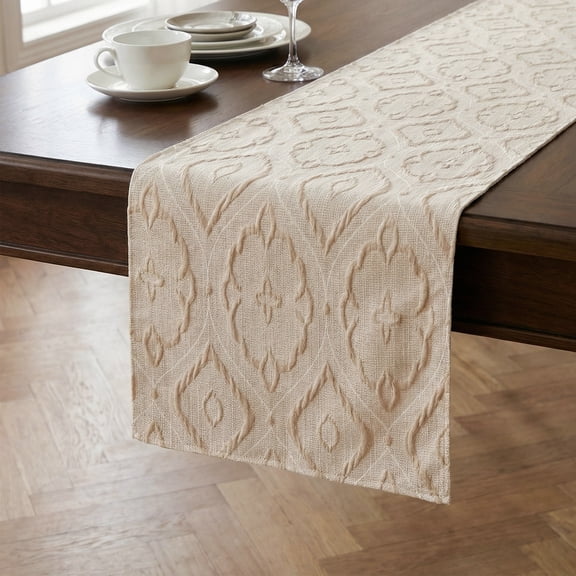 Unique Bargains Long Washable Polyester Runner Table Runner for Table Beige 13.8"x63"
