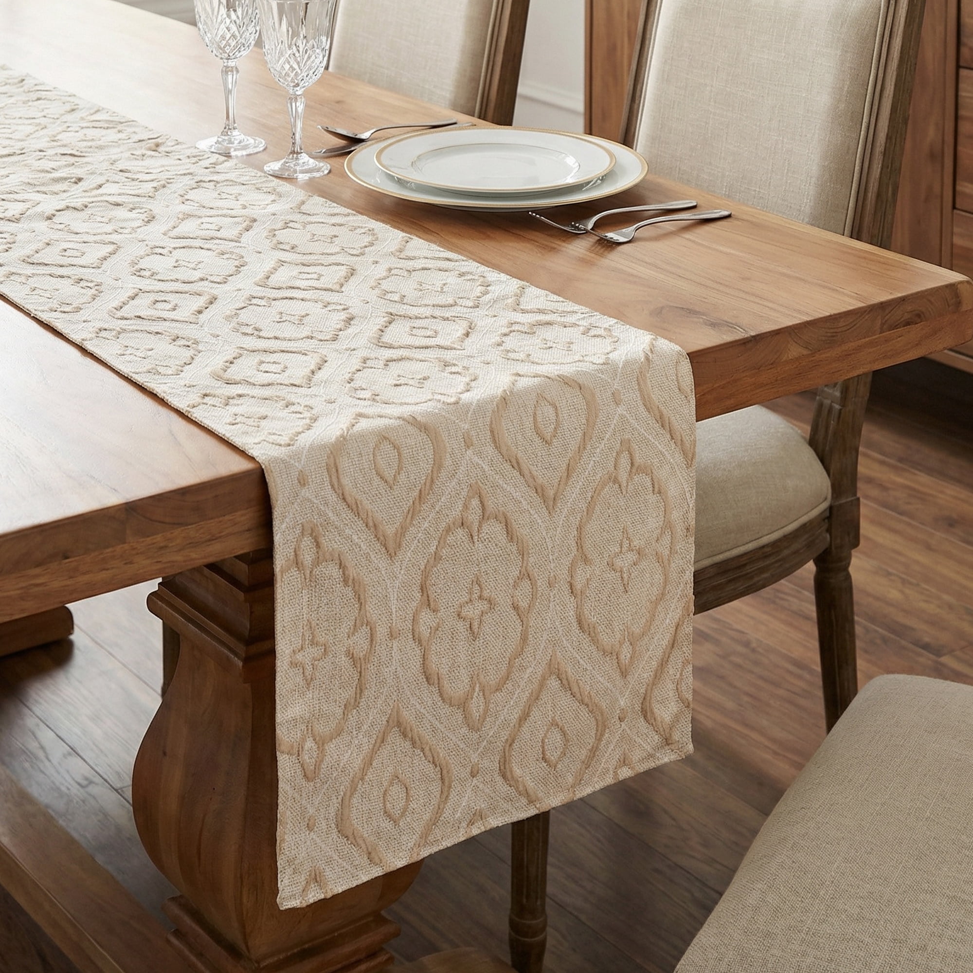 Unique Bargains Long Washable Polyester Runner Table Runner for Table Beige 13.8"x82.7"