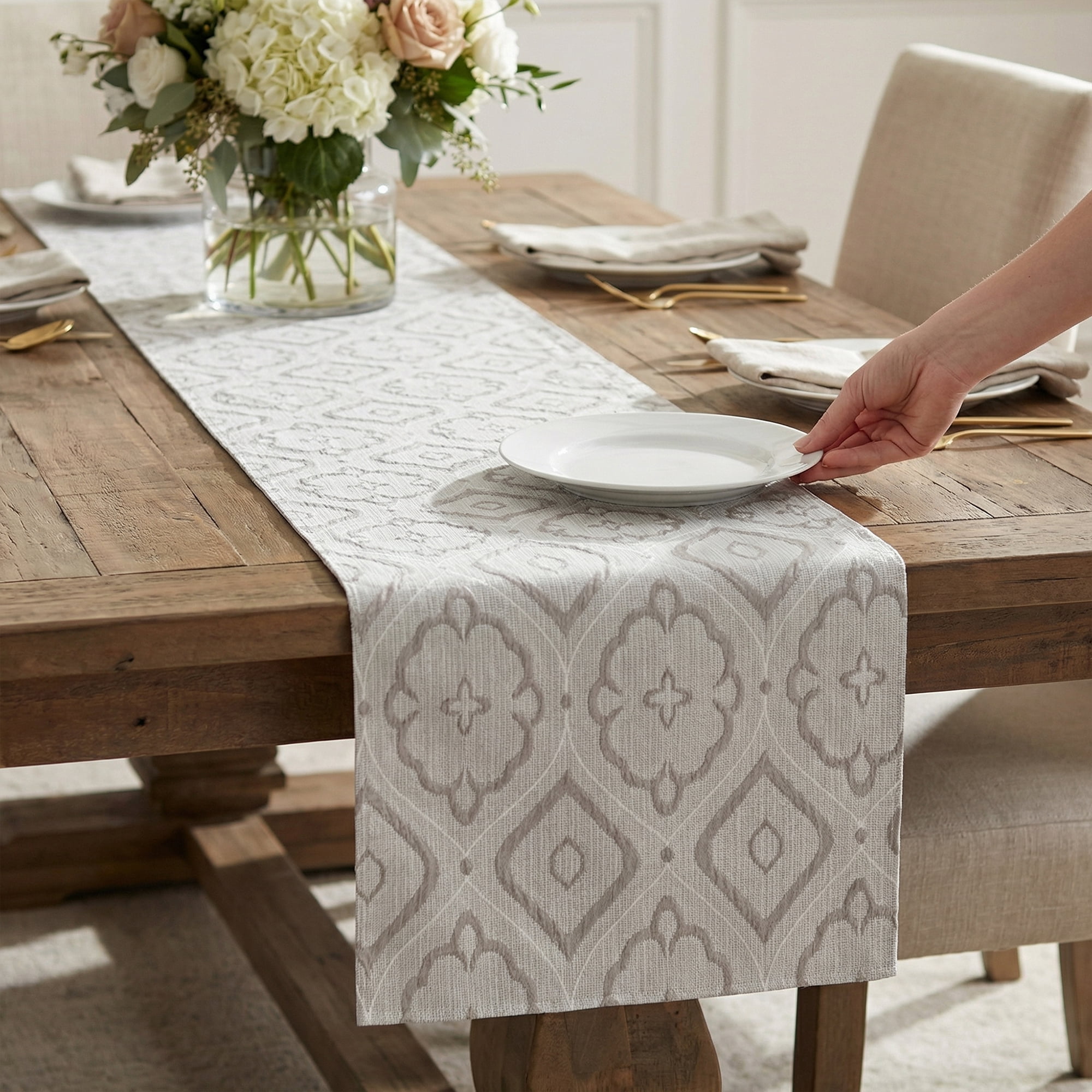 Unique Bargains Long Washable Polyester Runner Table Runner for Table Gray 13.8"x82.7"