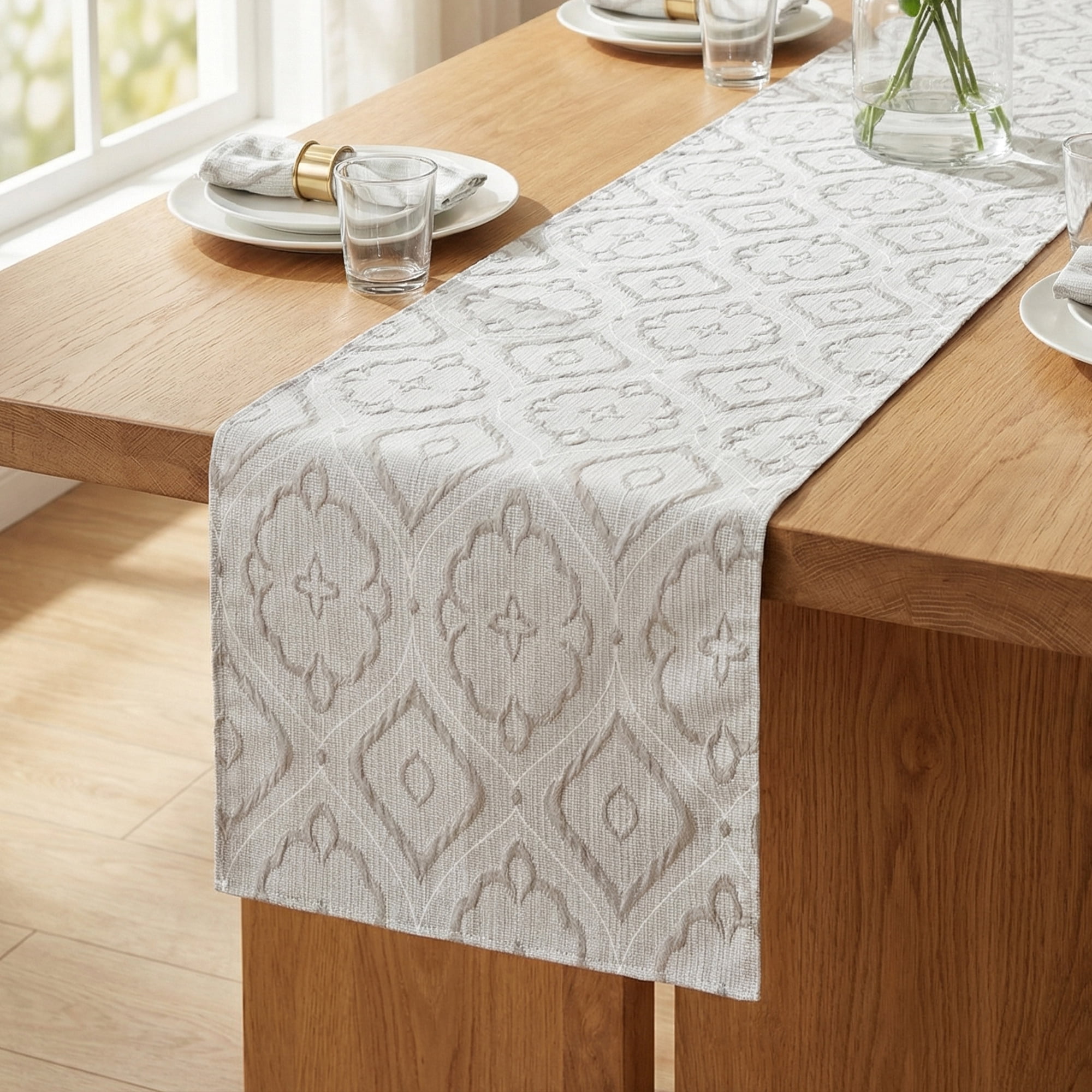 Unique Bargains Long Washable Polyester Runner Table Runner for Table Gray 13.8"x94.5"