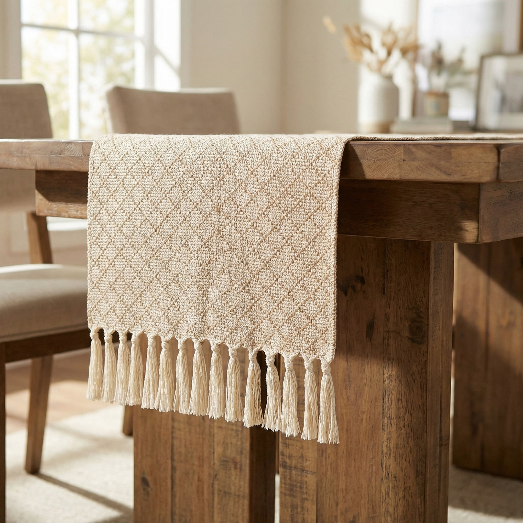 Unique Bargains Long Washable Tassels Table Runner for Decorations Large Square 13"x72"