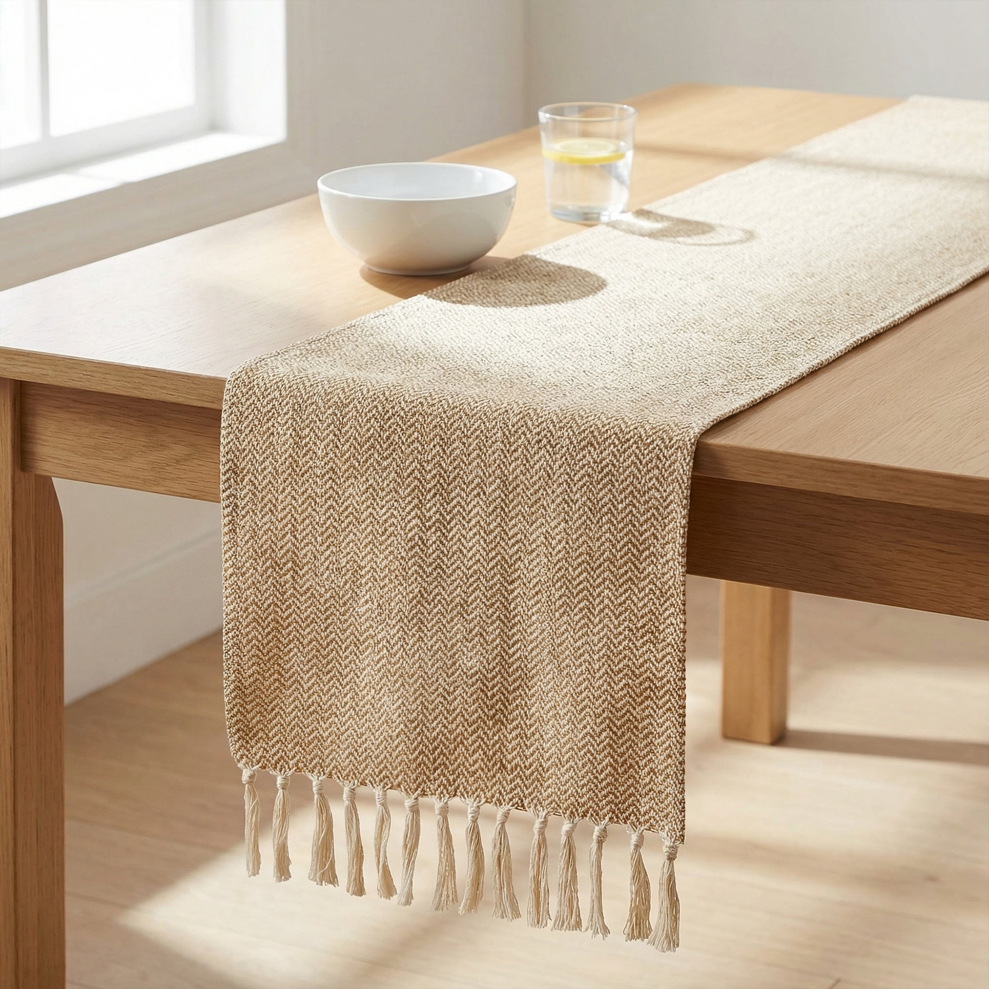 Unique Bargains Long Washable Tassels Table Runner for Decorations Wave Pattern 13"x72"