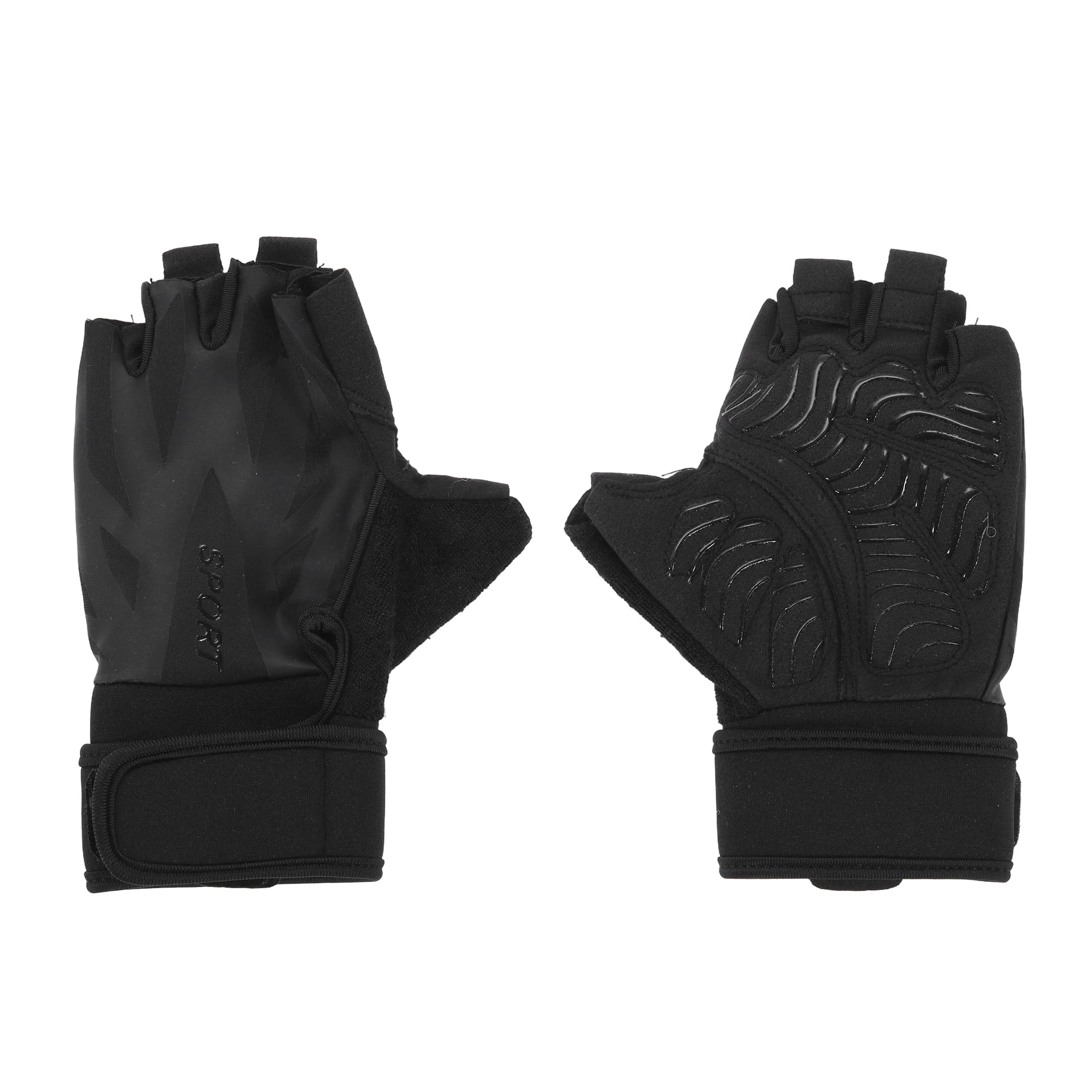 Unique Bargains Long Wristband Half-finger Strength Training Sport Gloves Large Black