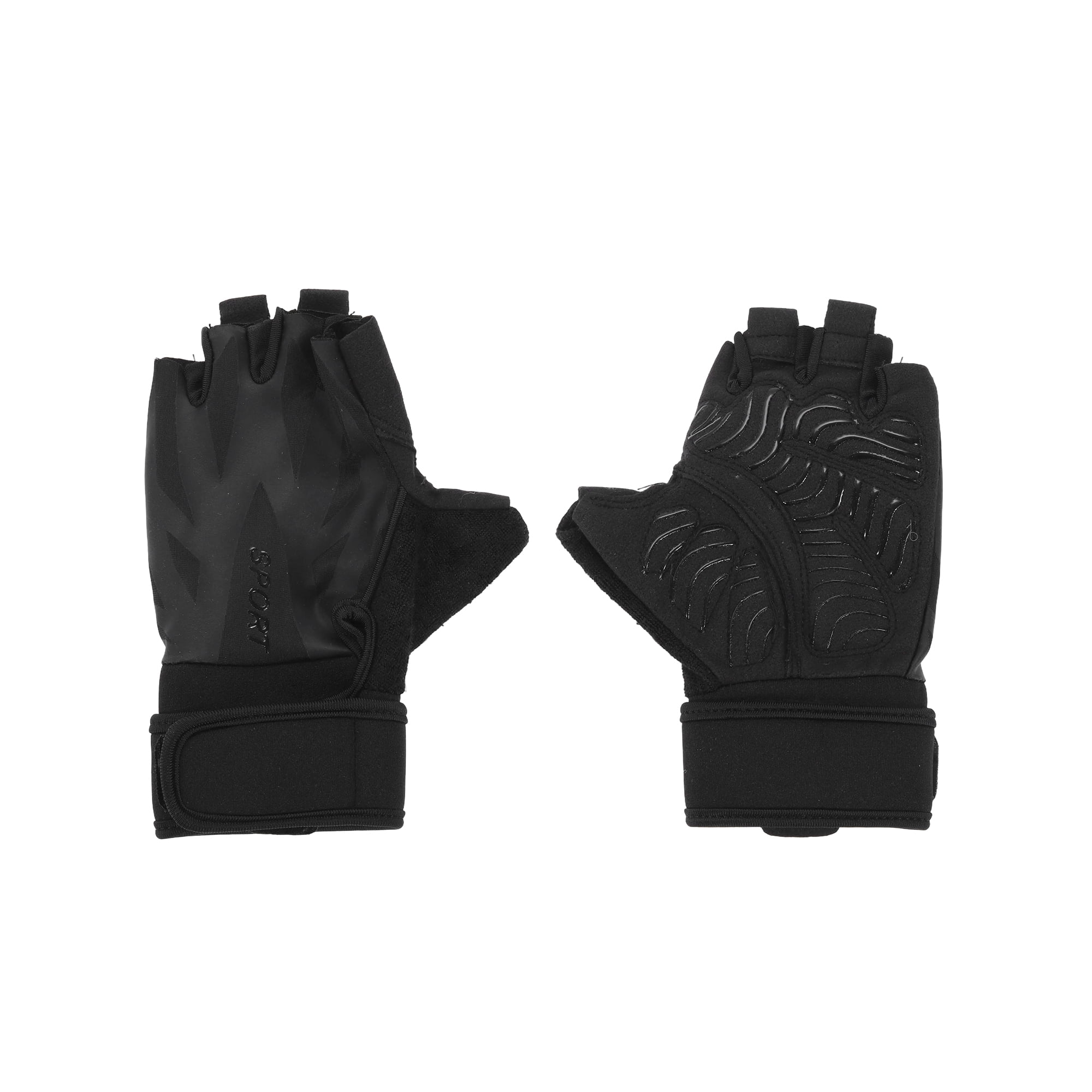 Unique Bargains Long Wristband Half-finger Strength Training Sport Gloves Medium Black