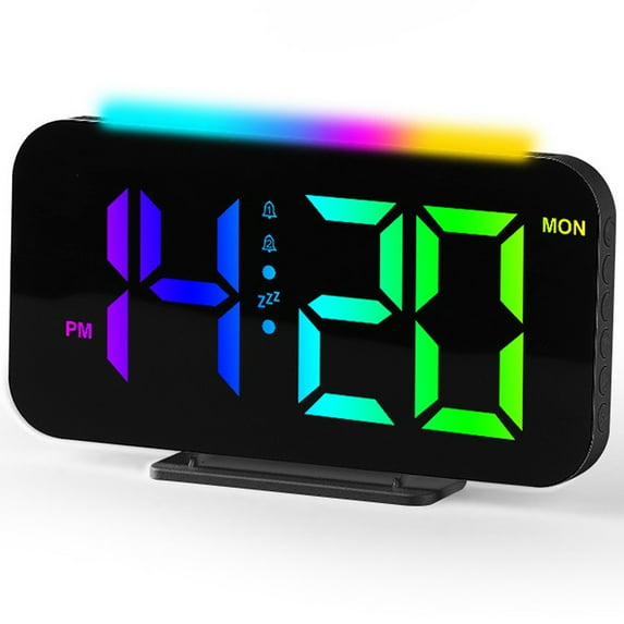 Unique Bargains Loud Alarm Clock Black Housing With Colored Light 6.3"L x 1.0"W x 3.4"H