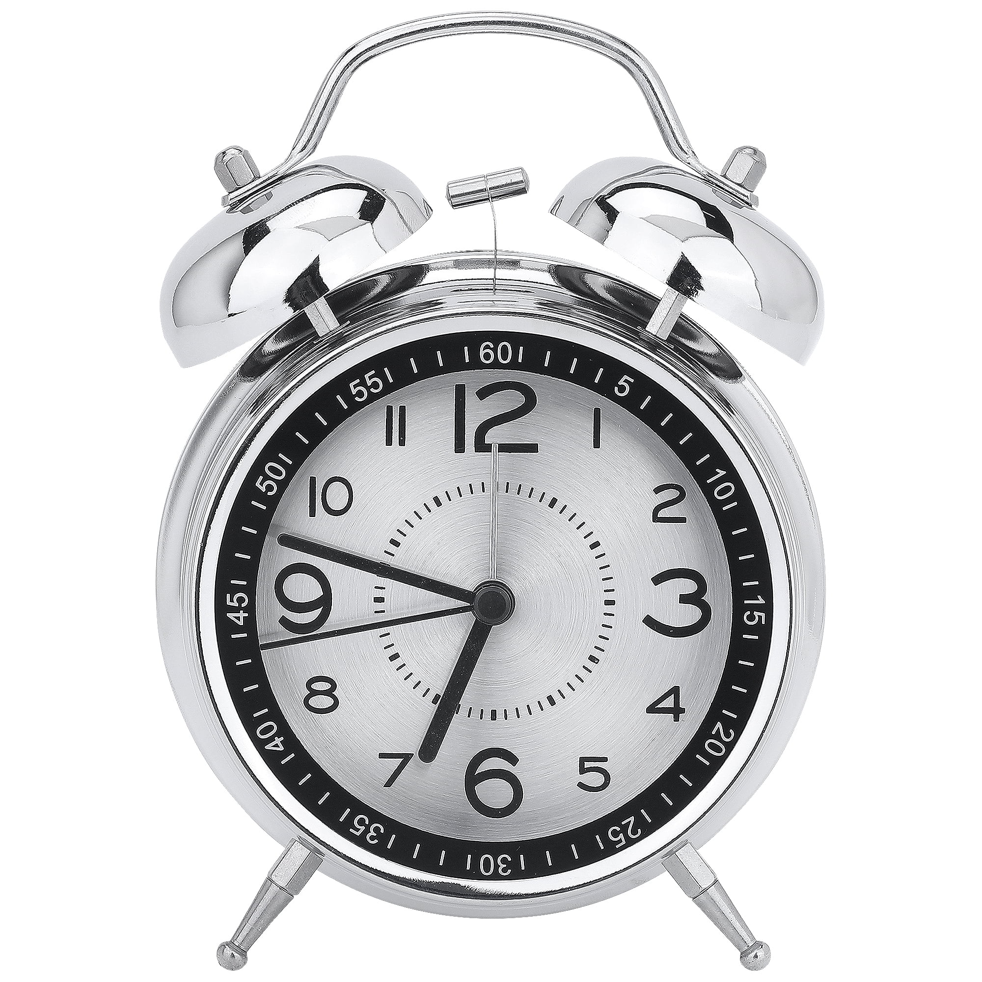 Unique Bargains Loud Bell Sound Metal Mechanical Alarm Clock Silver 4.5"L x 2.2"W x 6.3"H
