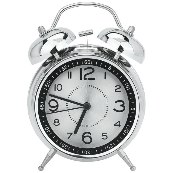 Unique Bargains Loud Bell Sound Metal Mechanical Alarm Clock Silver 4.5"L x 2.2"W x 6.3"H