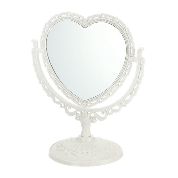 Unique Bargains Love Heart Shaped Double Sided 360° Rotating Makeup Mirror 1 Pc Beige