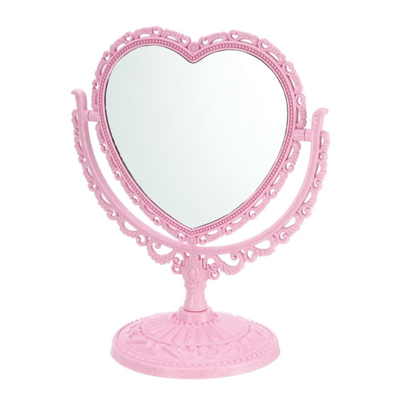 Unique Bargains Love Heart Shaped Double Sided 360° Rotating Makeup Mirror 1 Pc Pink