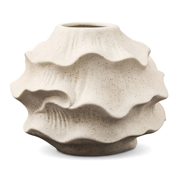 Unique Bargains Low Cylinder Ceramic Vase Wide Matte White Decorative Bowl Beige