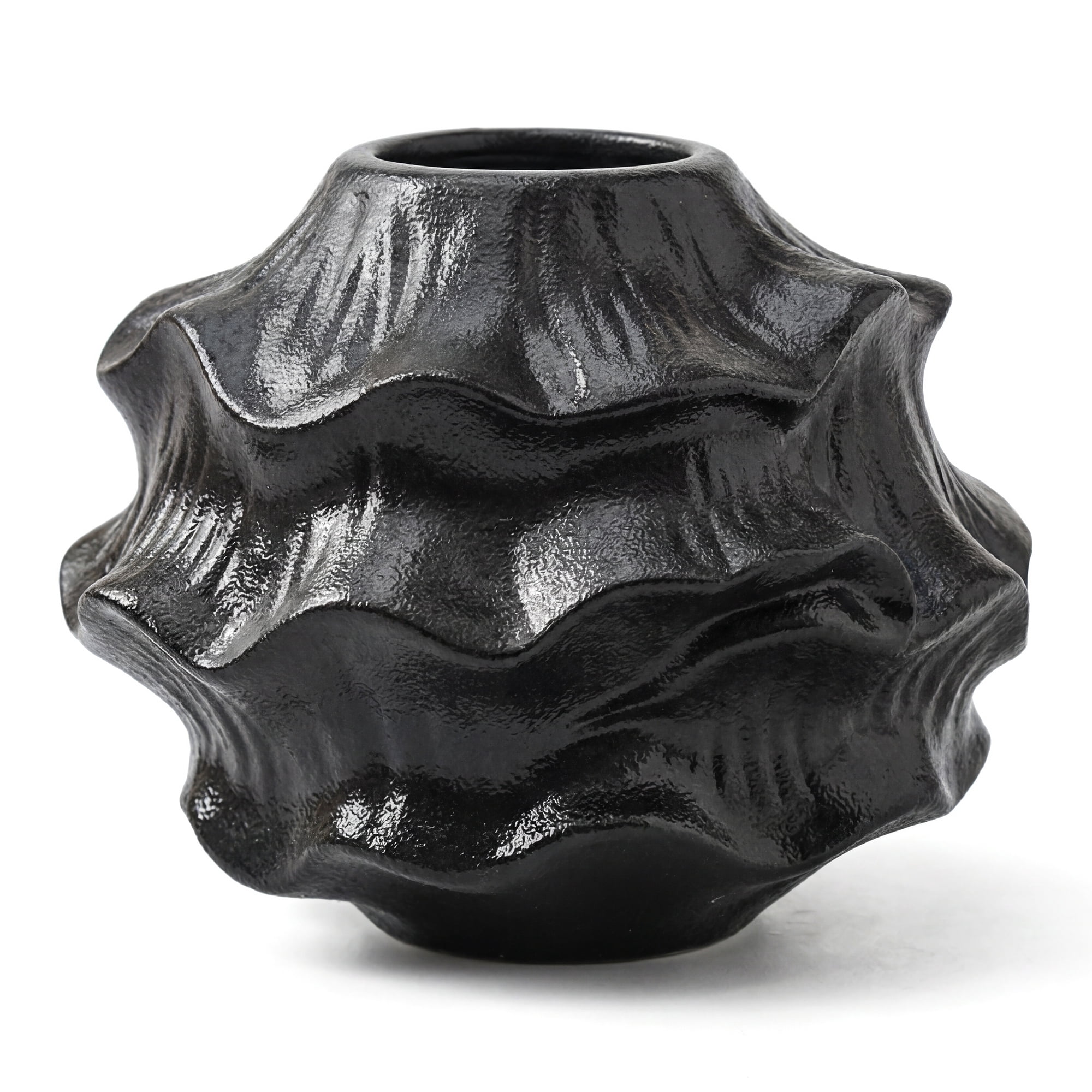 Unique Bargains Low Cylinder Ceramic Vase Wide Matte White Decorative Bowl Black