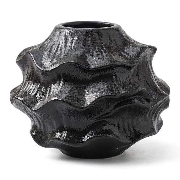 Unique Bargains Low Cylinder Ceramic Vase Wide Matte White Decorative Bowl Black