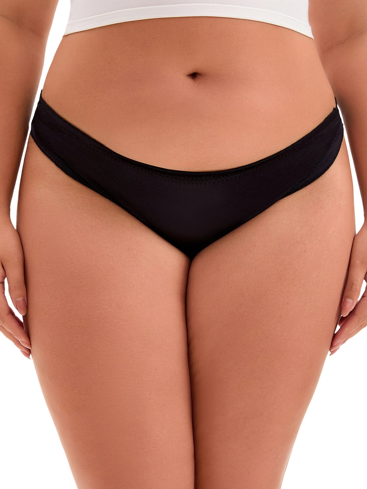 Unique Bargains Low Waist Frill Trim Satin Full Coverage Briefs L Black