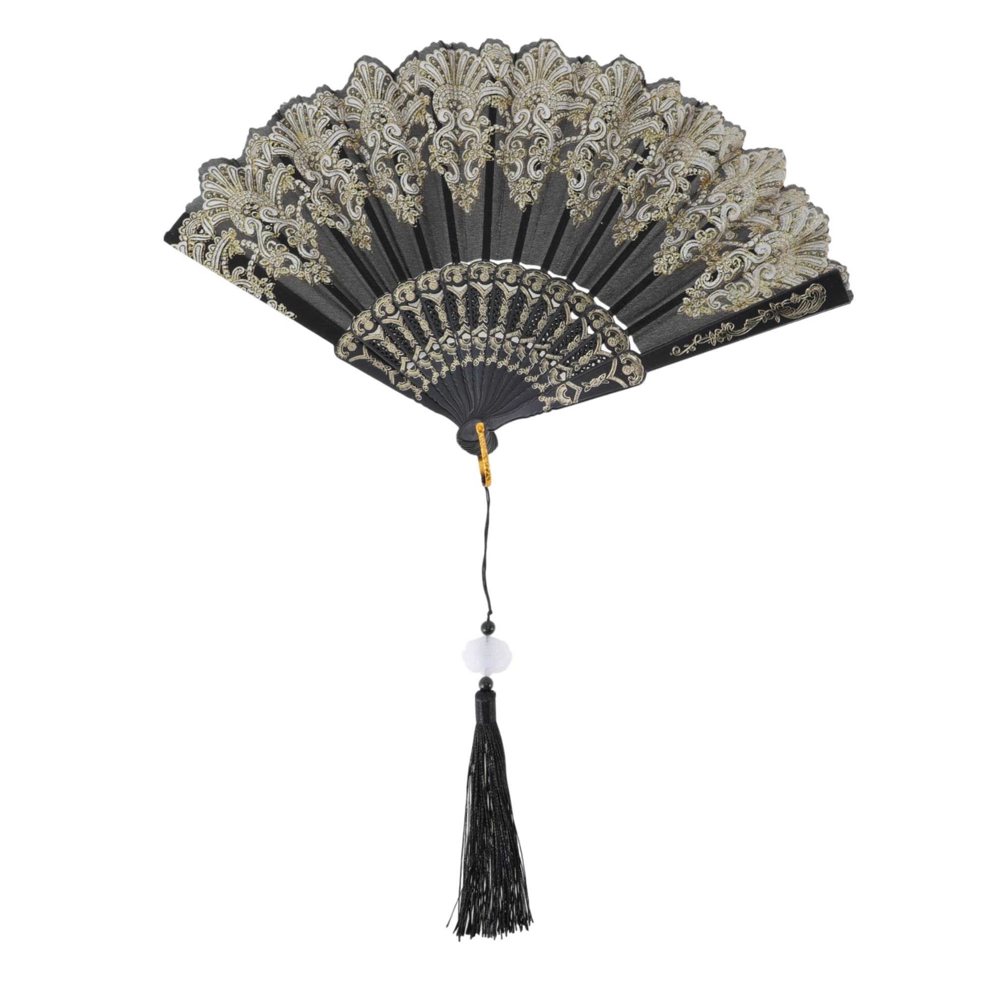 Unique Bargains Lucky Cloud Pattern Folding Fan 1 Pc for Summer Events Decorations Black