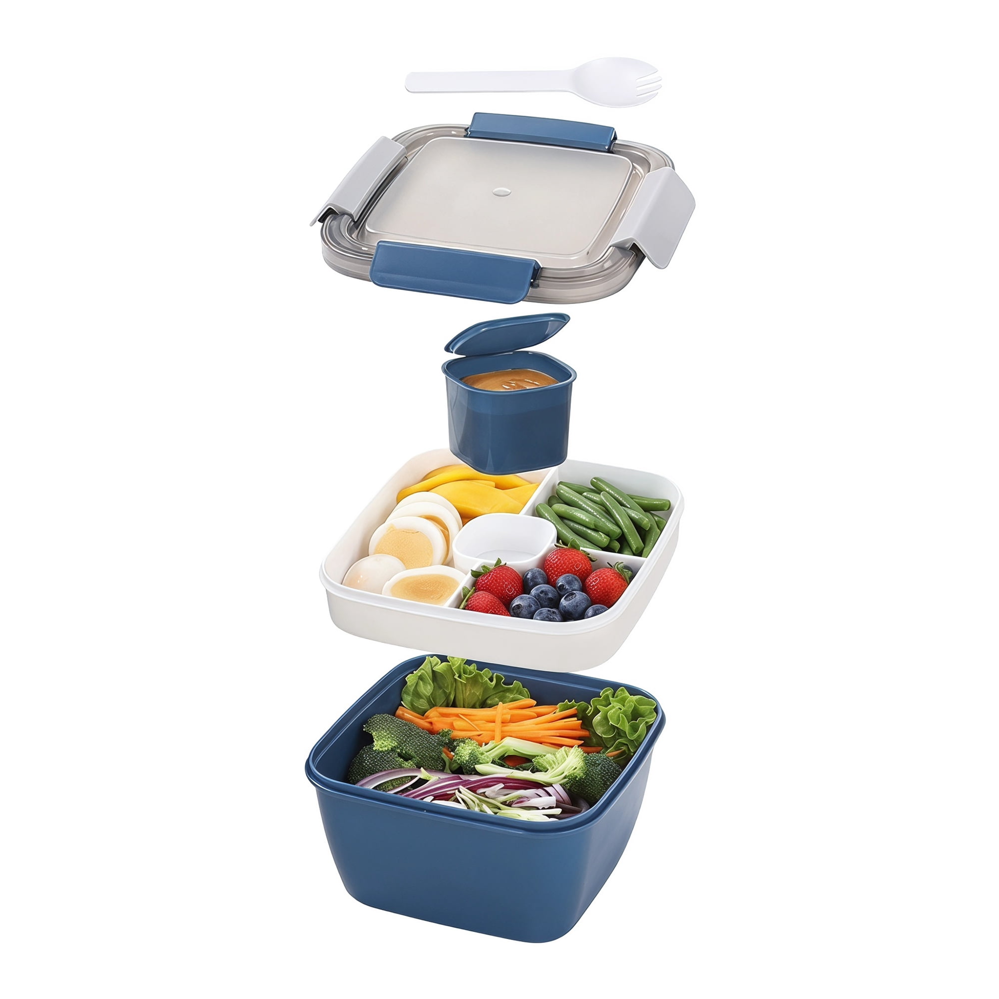 Unique Bargains Lunch Leak-Proof Meal Prep Container with Dressing Cup Blue-1