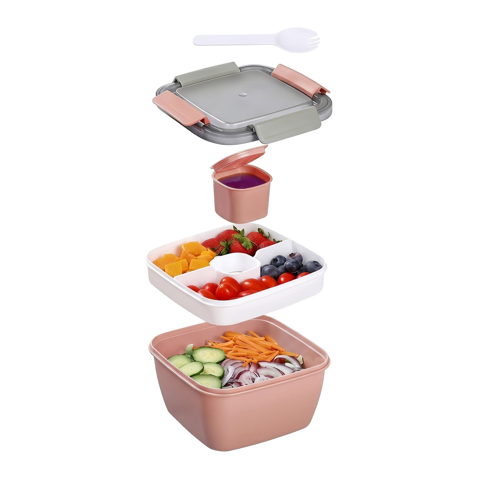 Unique Bargains Lunch Leak-Proof Meal Prep Container with Dressing Cup Pink-2