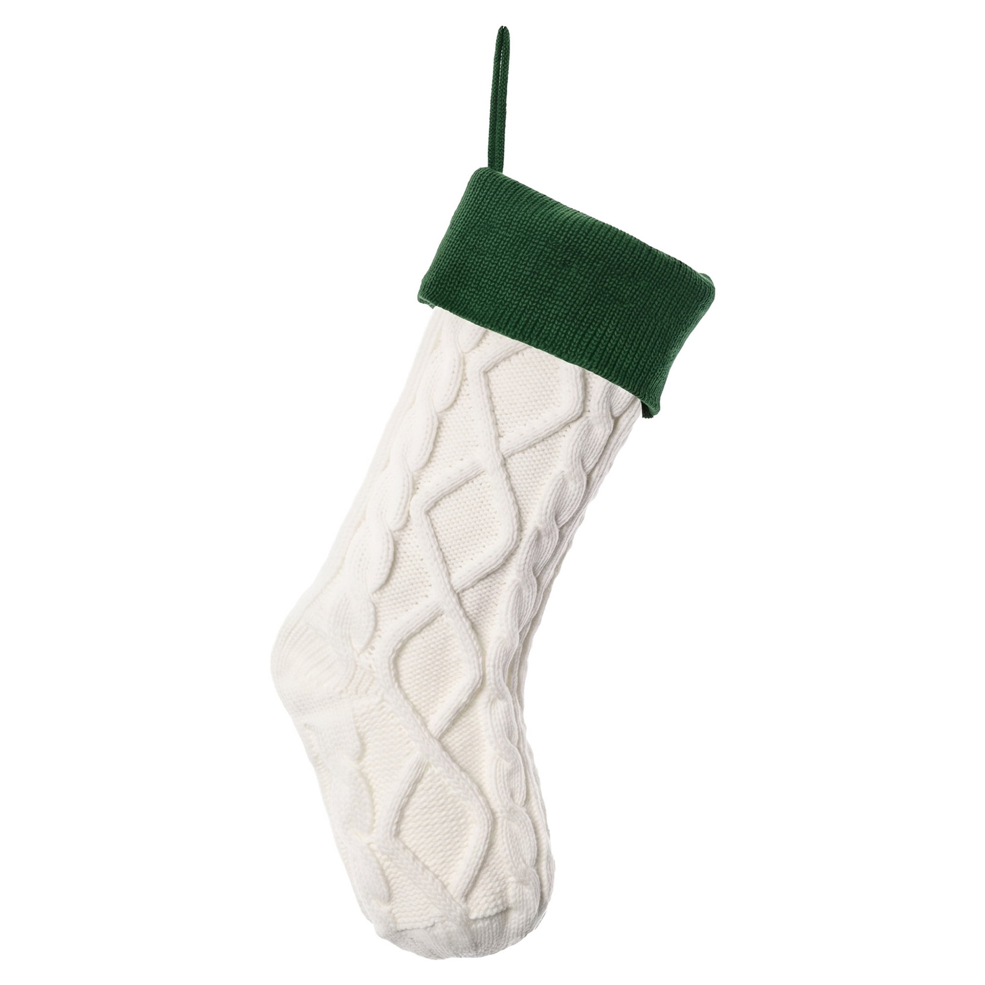 Unique Bargains Luxurious Cable-Knit Christmas Stocking White Green 18"
