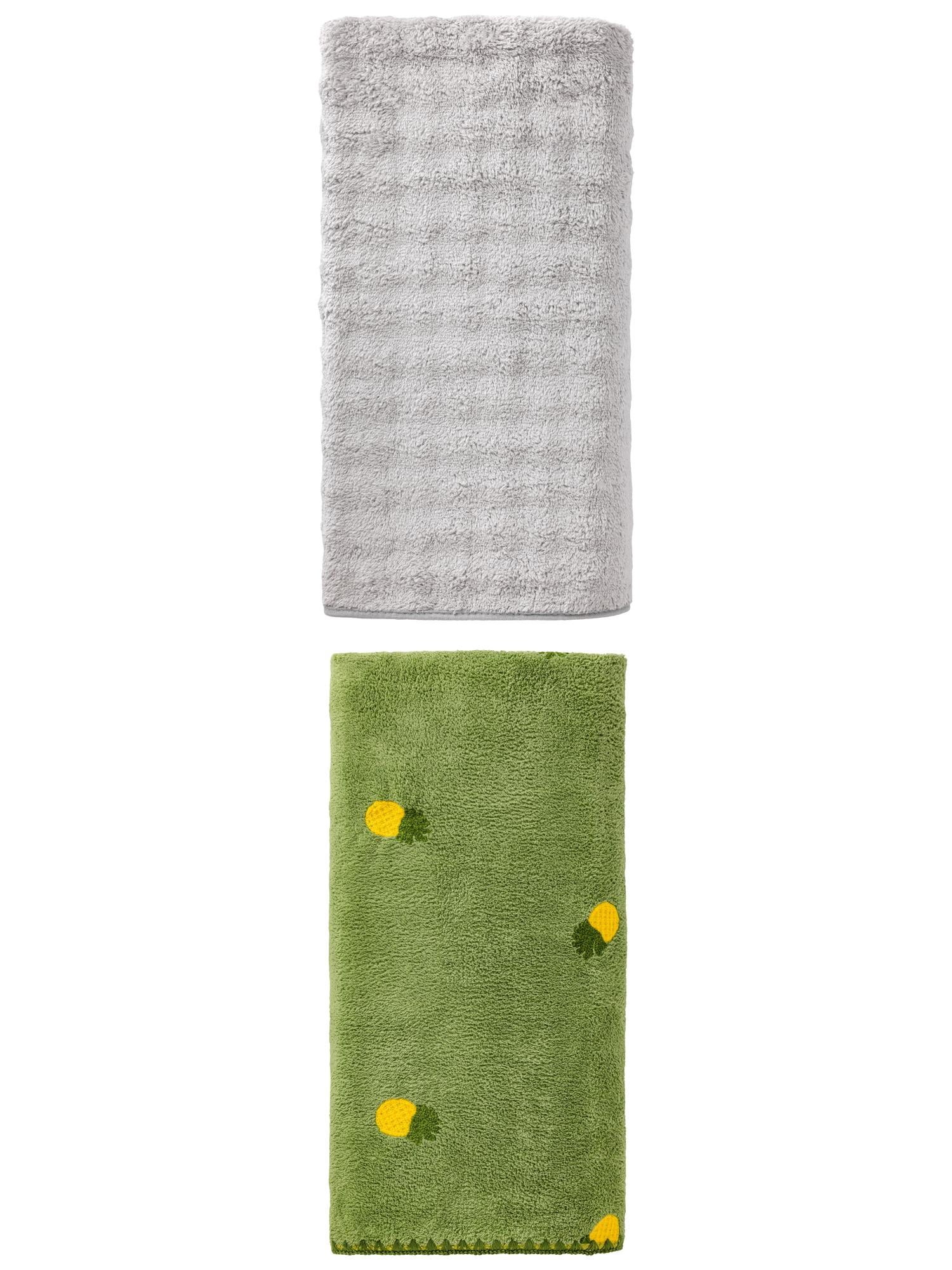 Unique Bargains 2Pcs Luxurious Fluffy Coral Fleece Anti-Fade Bath Towel Grey/Green 55"x28"