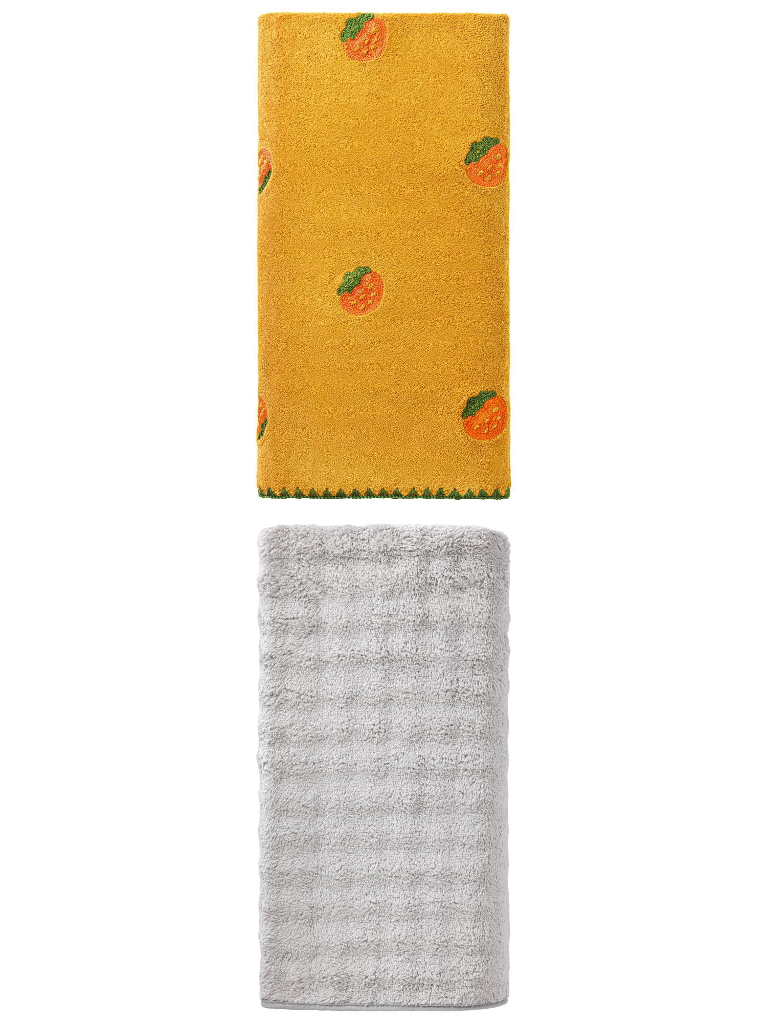 Unique Bargains 2Pcs Luxurious Coral Fleece Anti-Fade Bath Towel Grey/Yellow 55"x28"