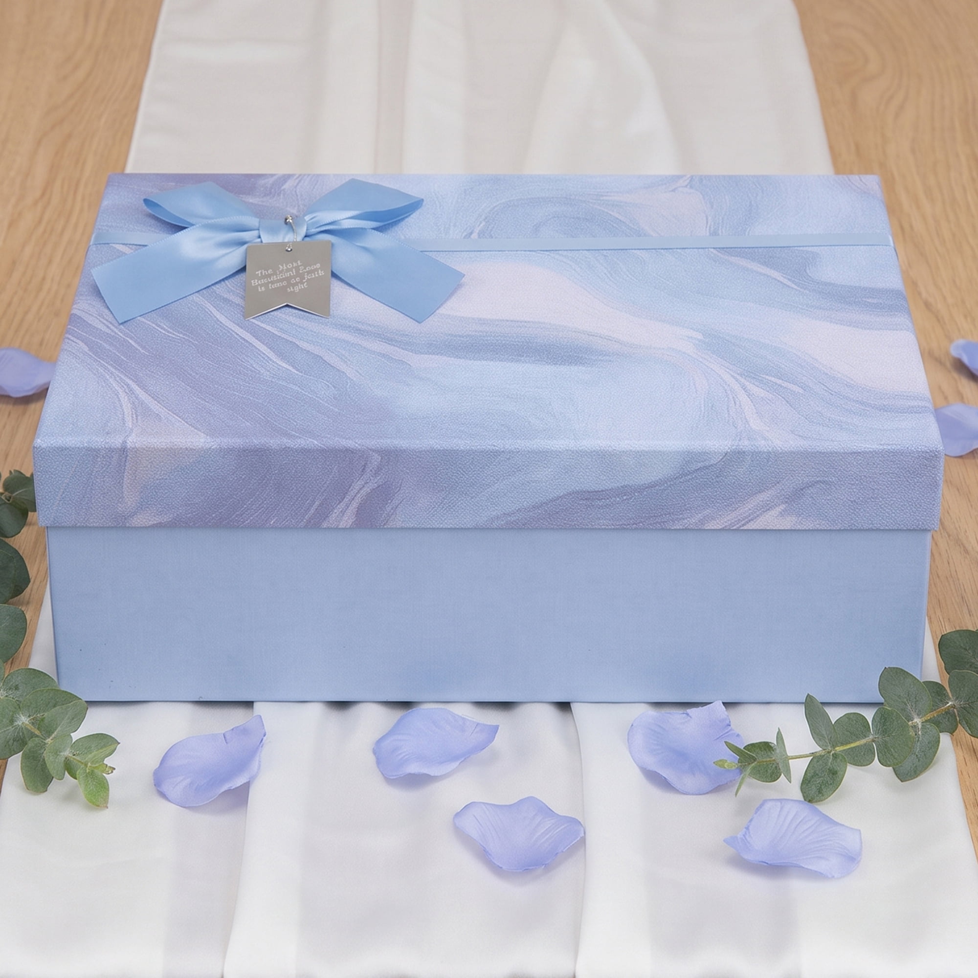 Unique Bargains Luxurious Premium Gift Box with Ribbon Bow Blue 13.6" x 9.8" x 4.5"