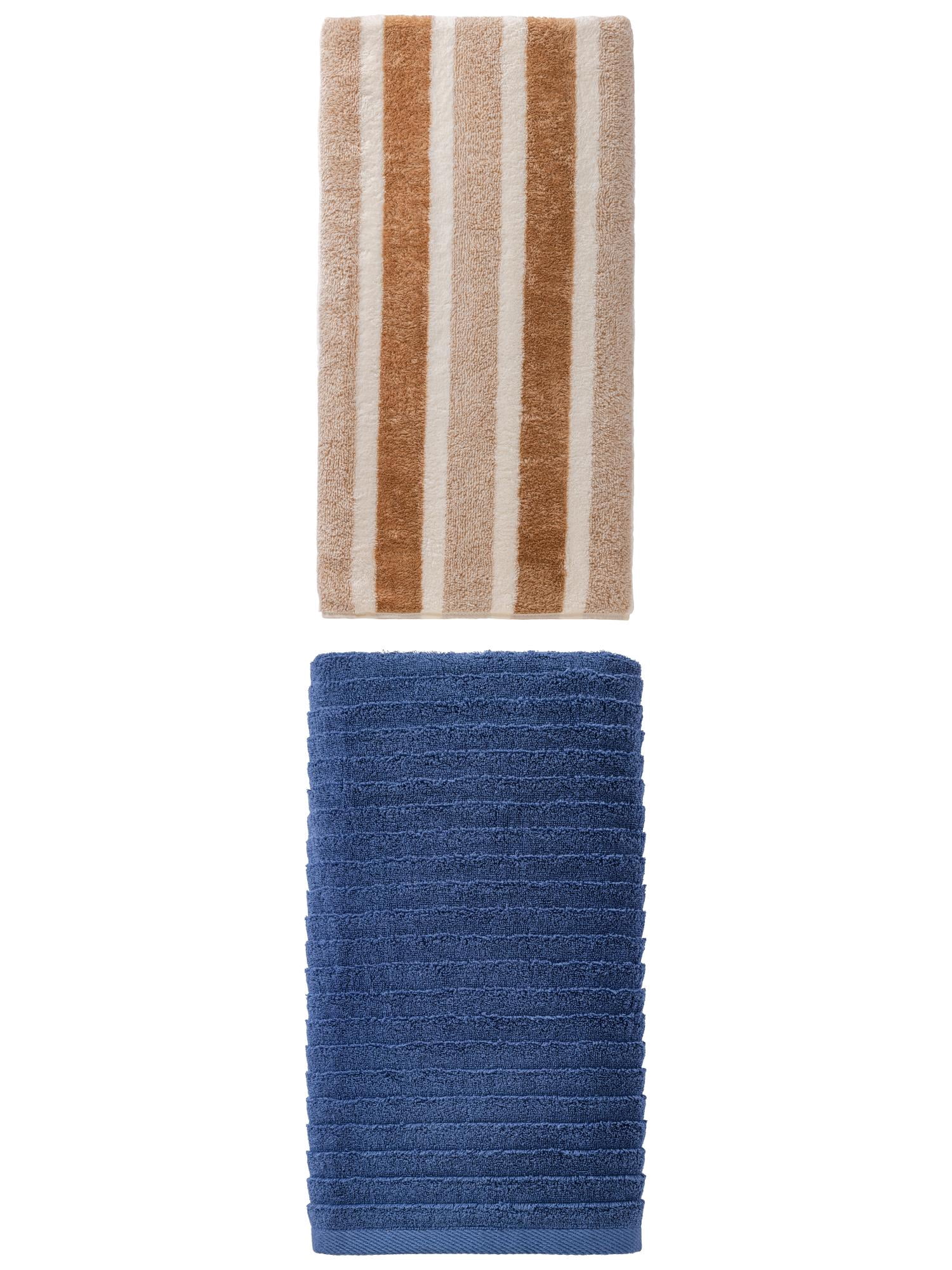 Unique Bargains Luxurious Soft Bath Towel 2 Pack Brown/Dark Blue 71" x 35"/55" x 28"