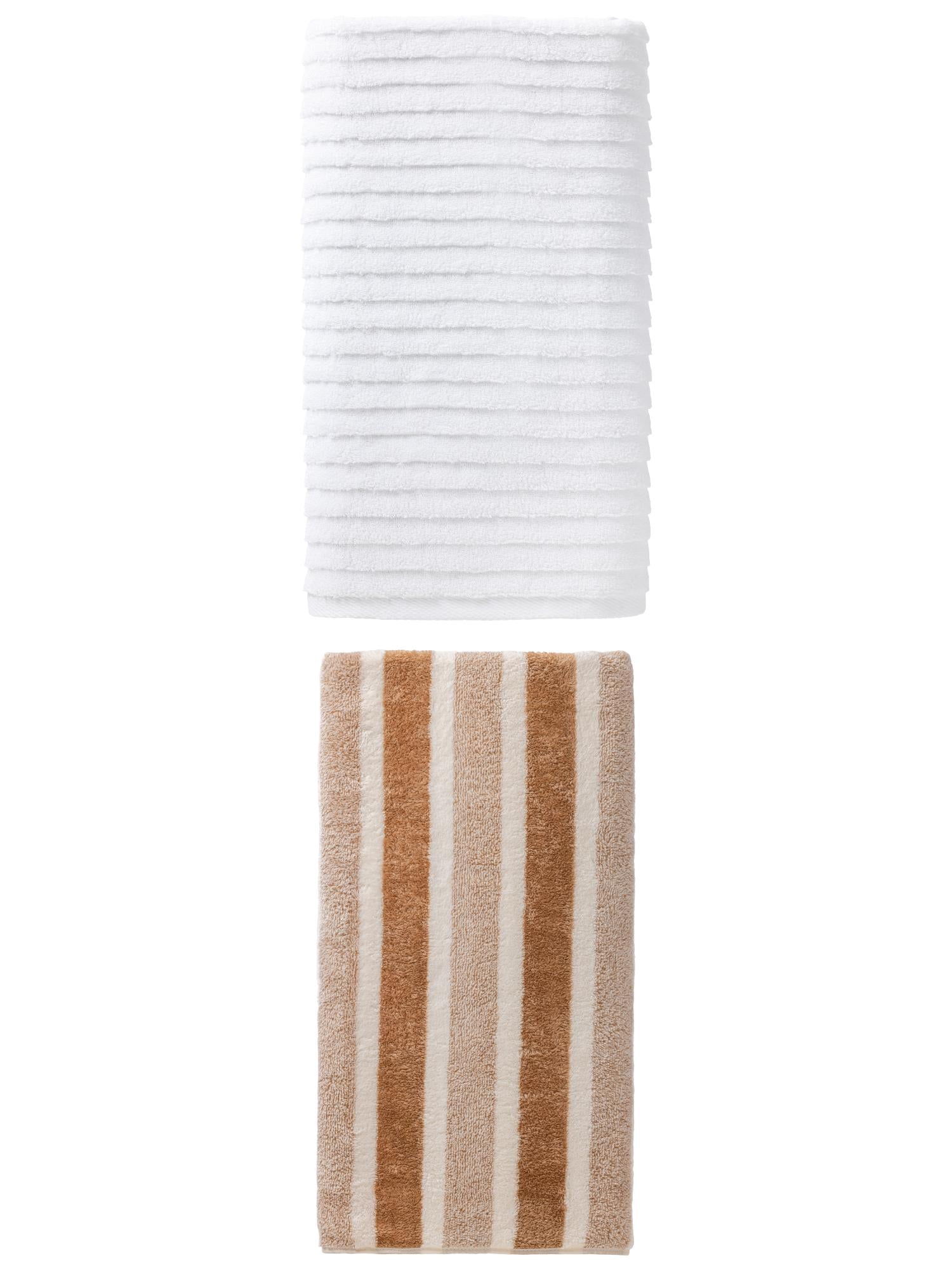 Unique Bargains Luxurious Soft Bath Towel 2 Pack Brown/White 71" x 35"/55" x 28"