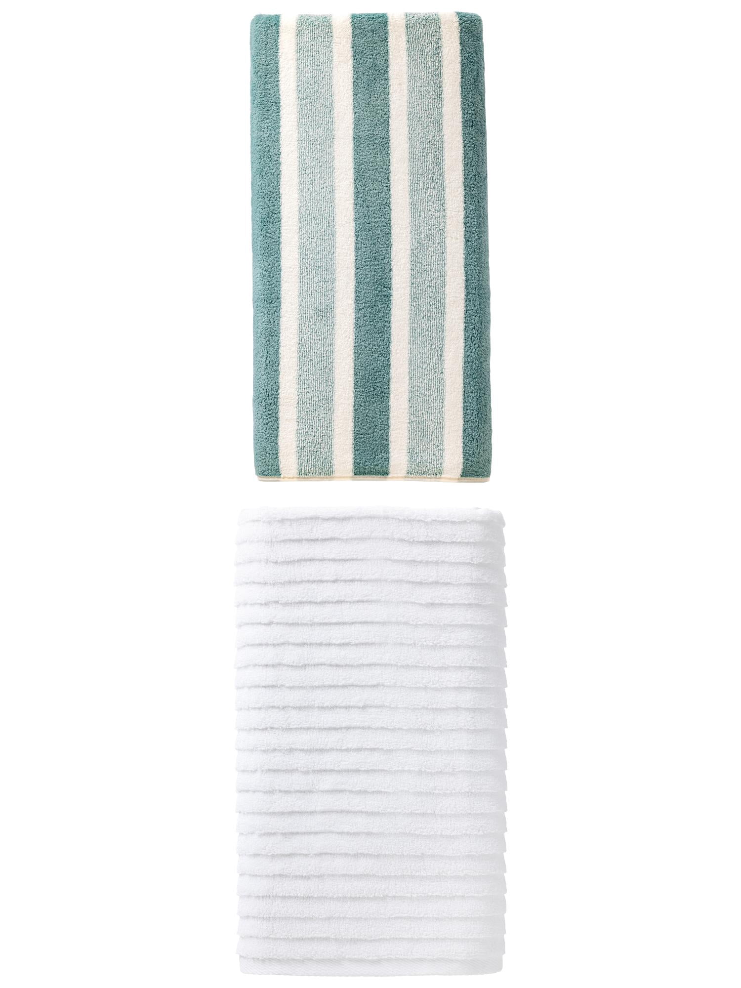 Unique Bargains Luxurious Soft Bath Towel 2 Pack Green/White 71" x 35"/55" x 28"