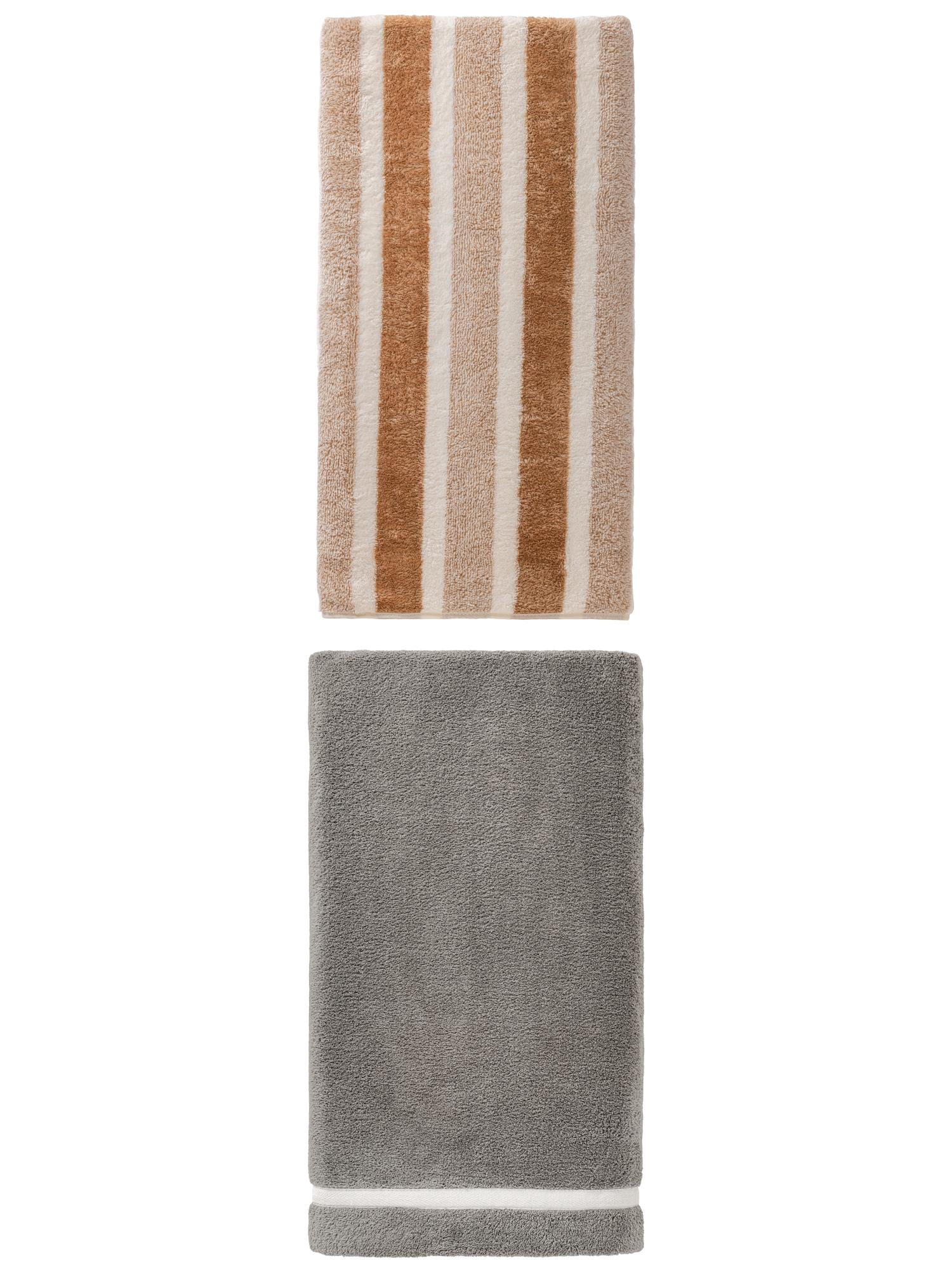 Unique Bargains 2Pcs Fluffy Absorbent Coral Fleece Bath Towel Grey/Brown 63"x31"/71"x35"
