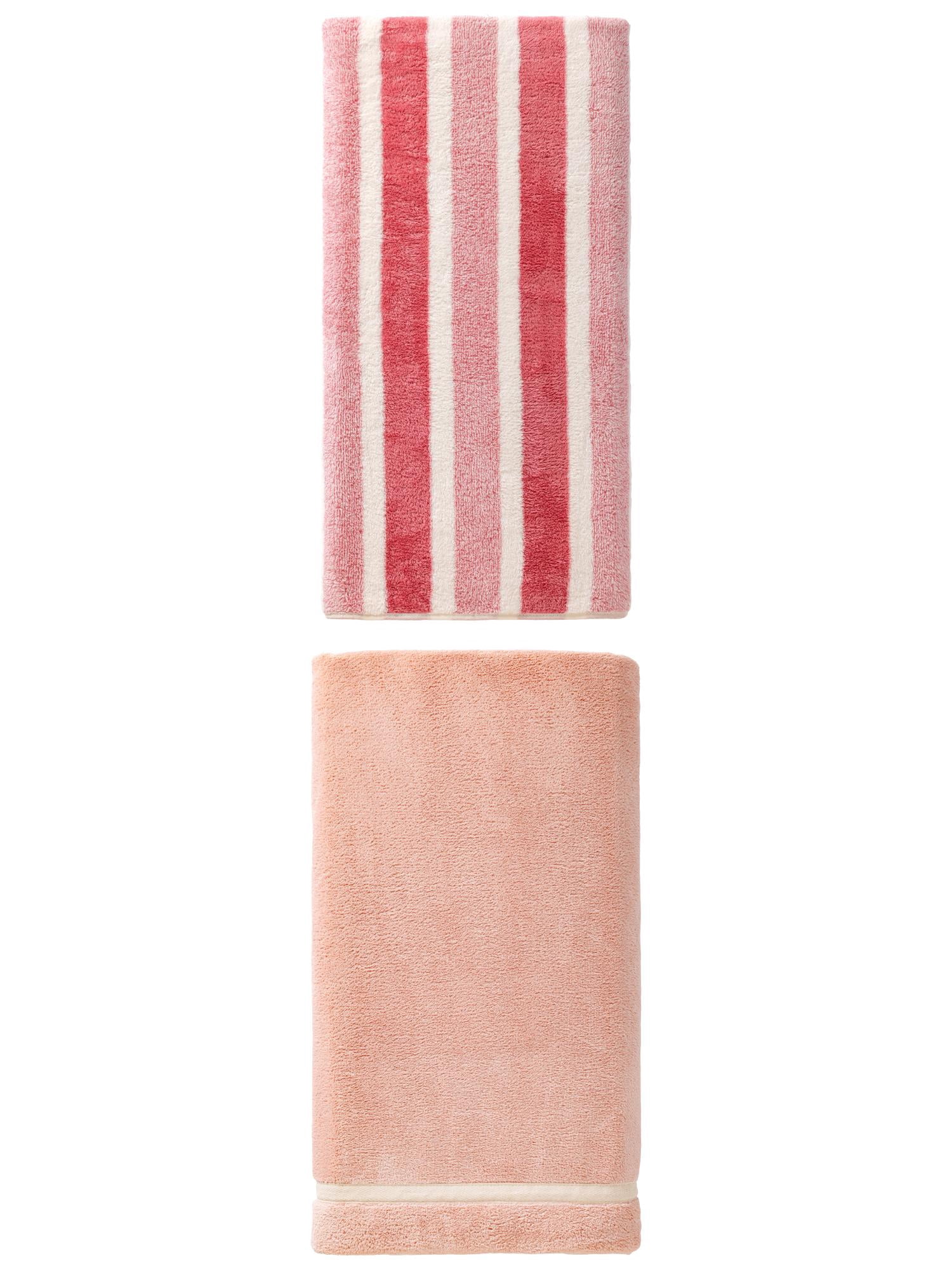 Unique Bargains 2Pcs Fluffy Absorbent Coral Fleece Bath Towel Pink 63"x31"/71"x35"