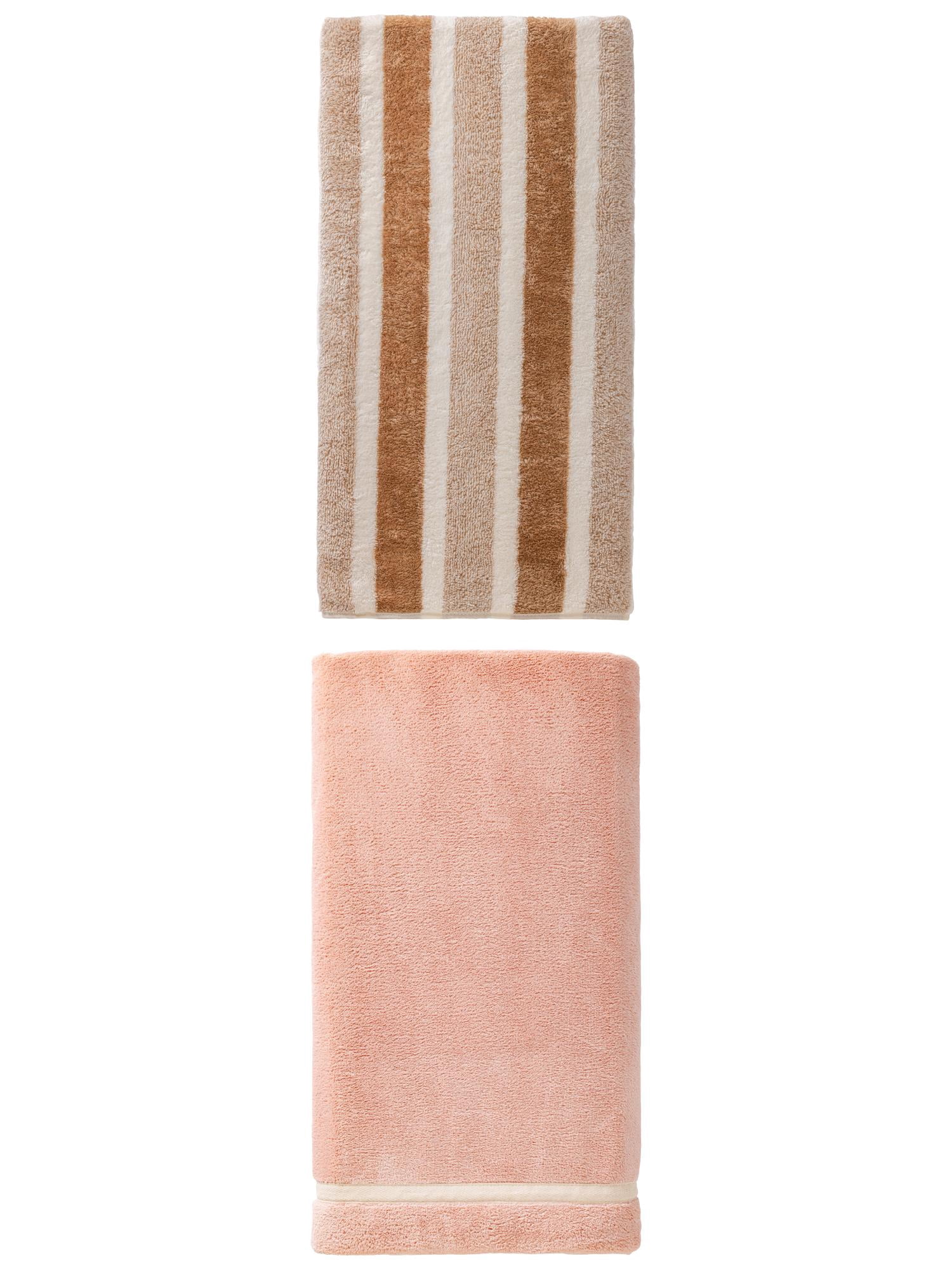 Unique Bargains 2Pcs Fluffy Absorbent Coral Fleece Bath Towel Pink/Brown 63"x31"/71"x35"
