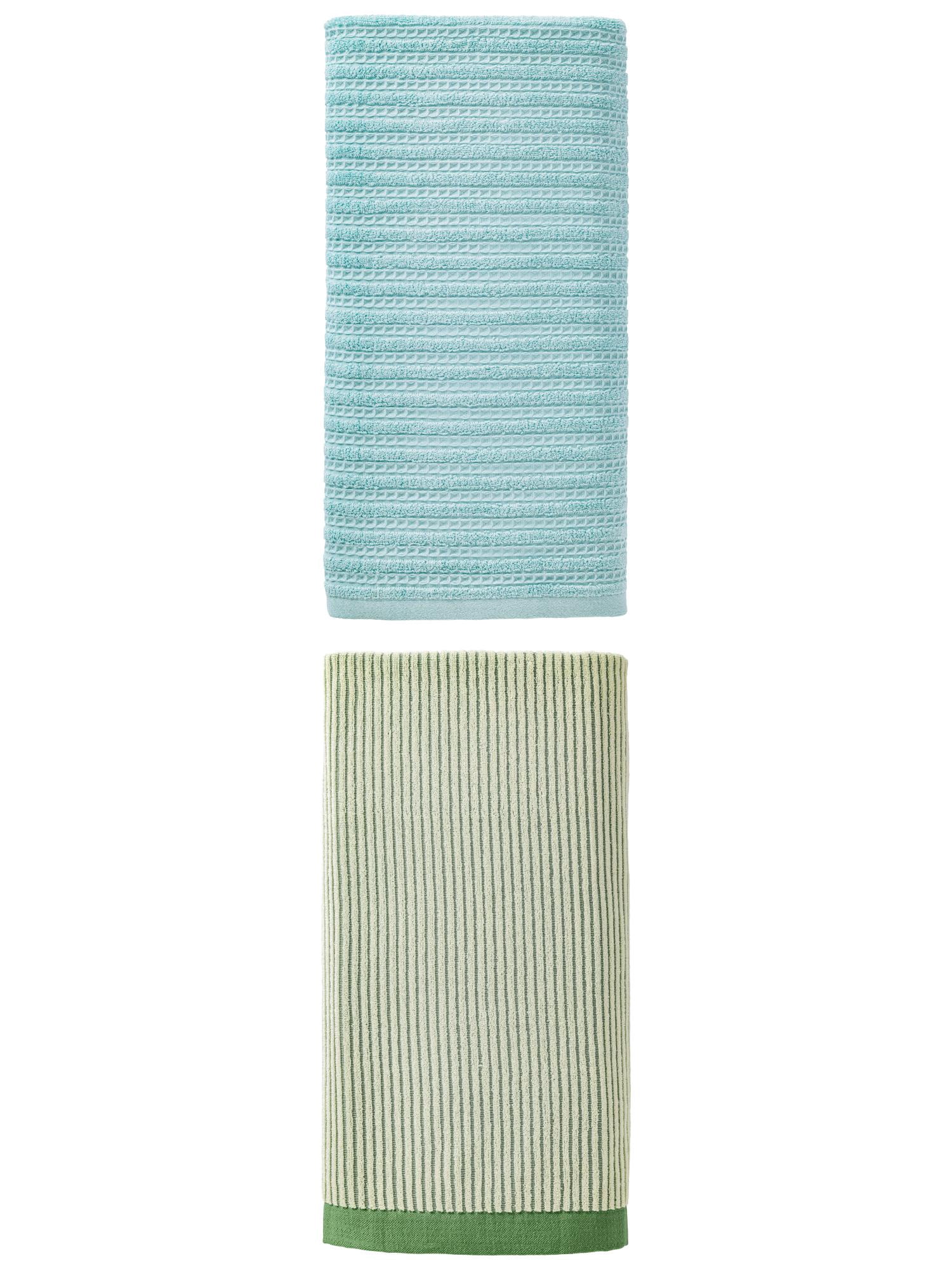 Unique Bargains Luxuriously Soft Strong Absorbent Cotton Bath Towel 2 Pack Green/Blue 55" x 28"