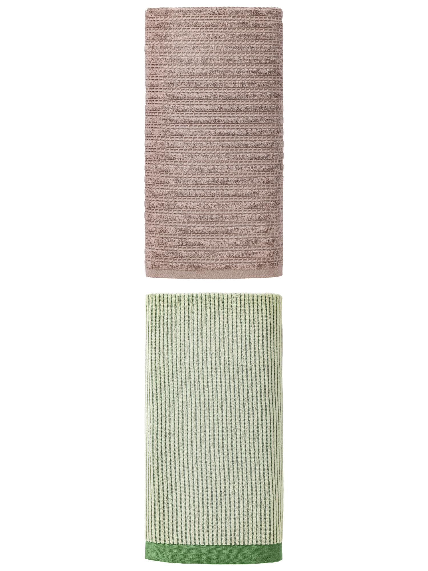Unique Bargains Luxuriously Soft Strong Absorbent Cotton Bath Towel 2 Pack Green/Grey 55" x 28"