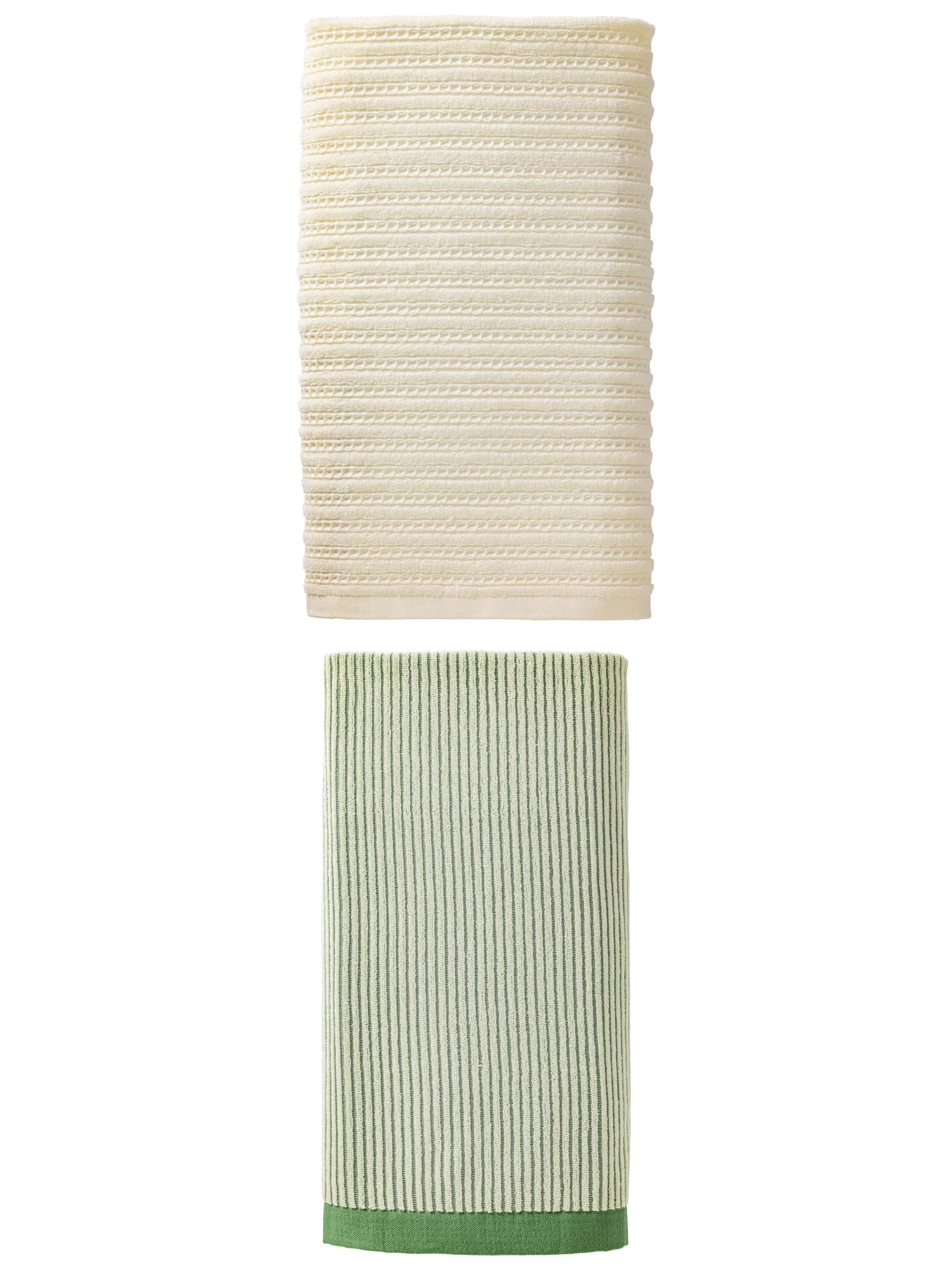 Unique Bargains Luxuriously Soft Strong Absorbent Cotton Bath Towel 2 Pack Green/White 55" x 28"