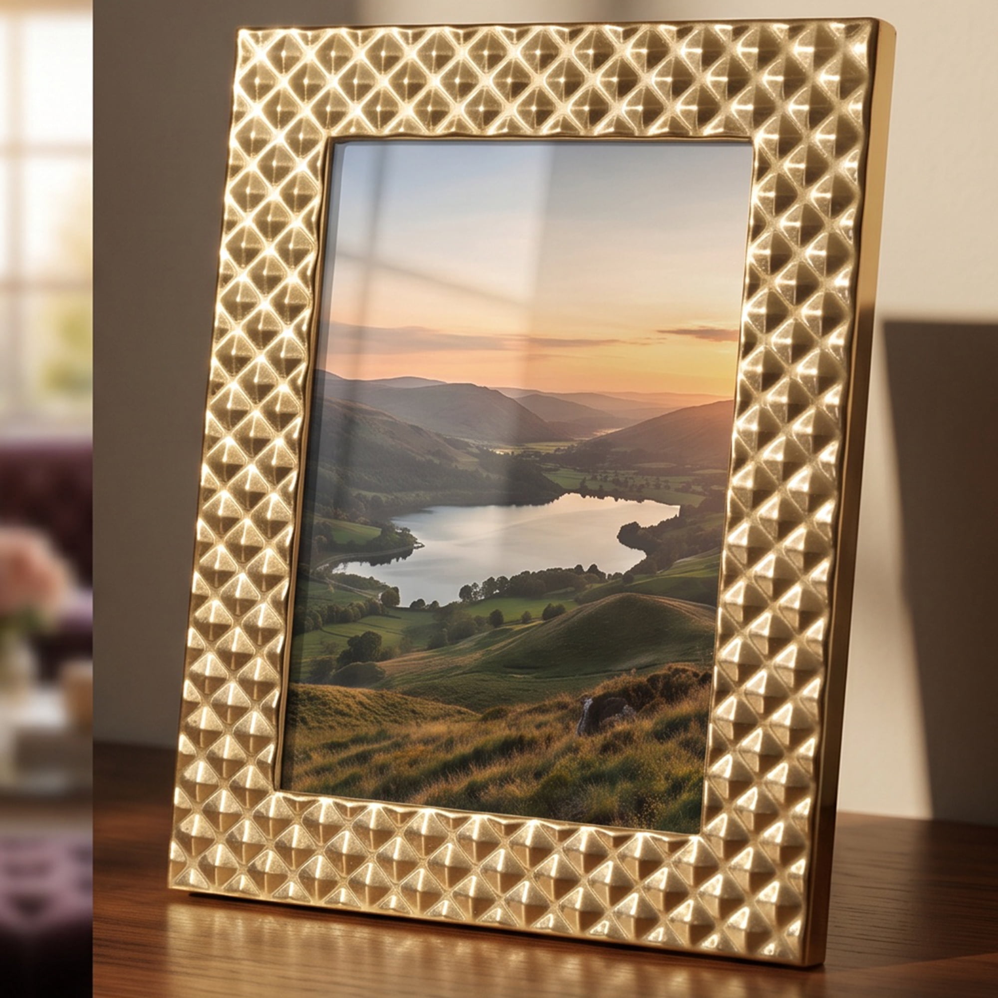 Unique Bargains Luxury Jeweled Metal Picture Frame for Wedding Decor Gift Gold 5" x 7"