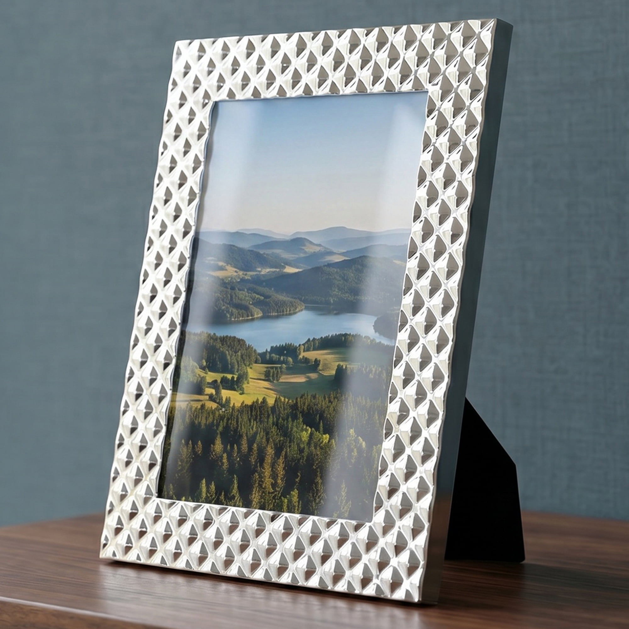 Unique Bargains Luxury Jeweled Metal Picture Frame for Wedding Decor Gift Silver 4" x 6"