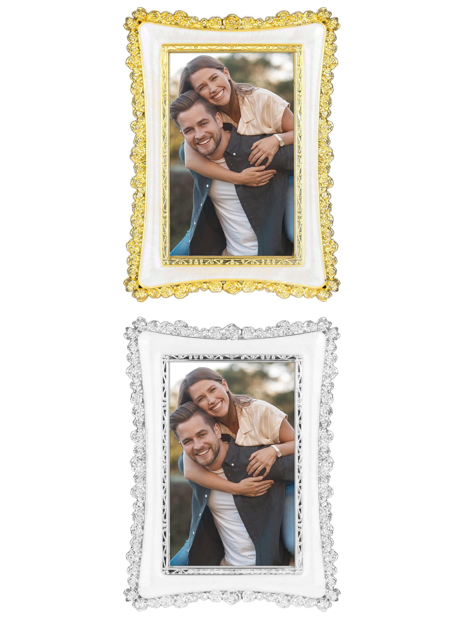 Unique Bargains Luxury Picture Frame Retro Plated Photo Frames Vertically or Horizontally Silver/Gold 4x6