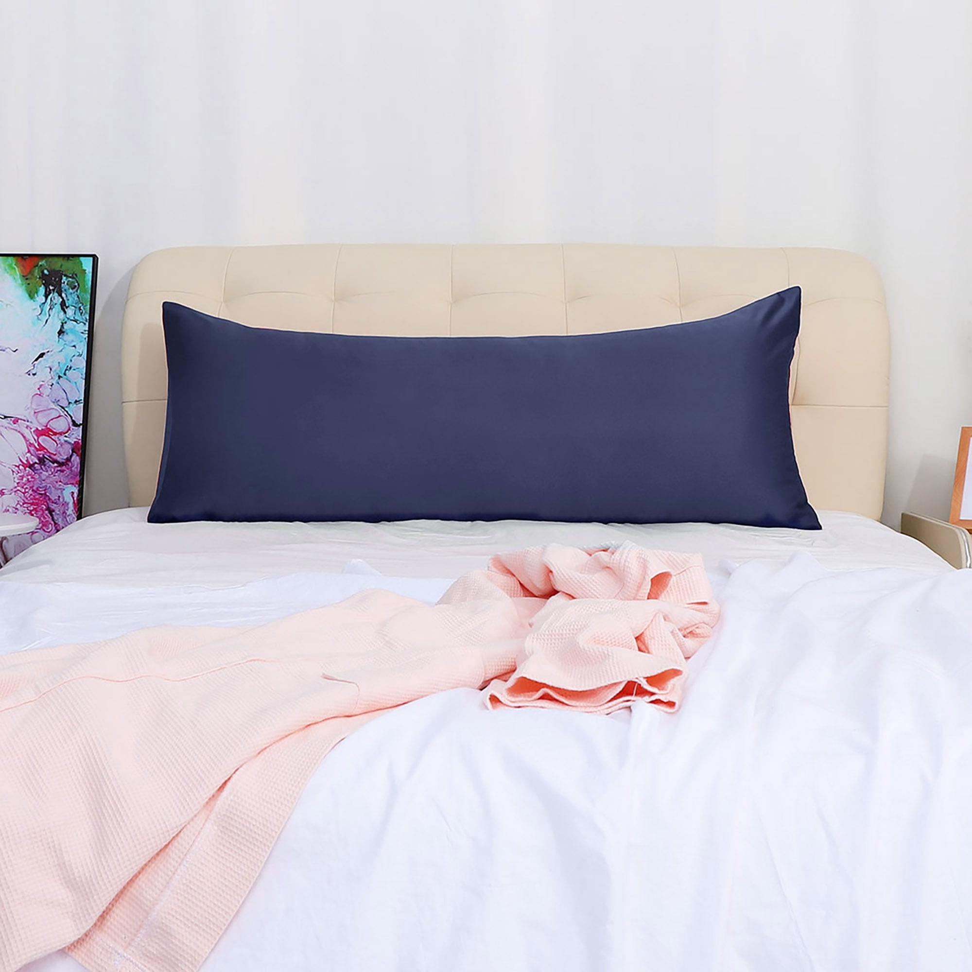 Unique Bargains Luxury Silky Satin Body Pillow Case Navy 20" x 72"