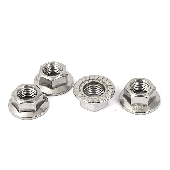 Unique Bargains M10x1.25mm Thread 304 Stainless Steel UNF Serrated Hex Flange Lock Nuts 4pcs