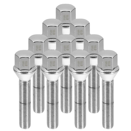 Unique Bargains M12 x 1.5 Wheel Bolts Lug Nuts Taper 60° Taper Seat 17 mm Shank Chrome Wheel Studs Set 10pcs