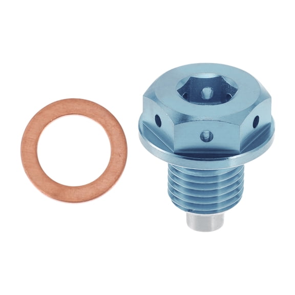 Unique Bargains M12x1.25 4MM Magnetic Oil Drain Plug Titanium Alloy Sump Drain Nut Bolt With 1 Copper Washer Light Blue 1 Pc