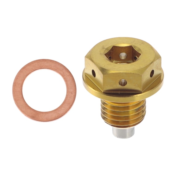 Unique Bargains M12x1.5 4MM Magnetic Oil Drain Plug Titanium Alloy Oil Pan Drain Bolt Plug With 1 Copper Washer Gold Tone 1 Pc