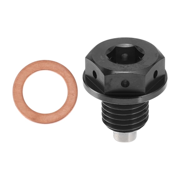 Unique Bargains M12x1.5 4MM Magnetic Oil Drain Plug Titanium Alloy Sump Drain Nut Bolt With 1 Copper Washer Black 1 Pc