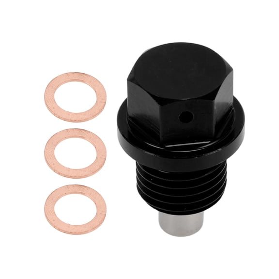 Unique Bargains M14*1.5 Magnetic Oil Drain Plug Aluminum Alloy Oil Pan Drain Bolt Screw Thread Repair with 3 Pcs Copper Washers Black 1 Pc