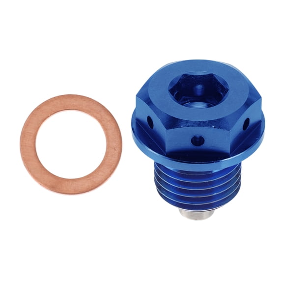 Unique Bargains M14x1.5 4MM Magnetic Oil Drain Plug Titanium Alloy Sump Drain Nut Bolt With 1 Copper Washer Blue 1Pc