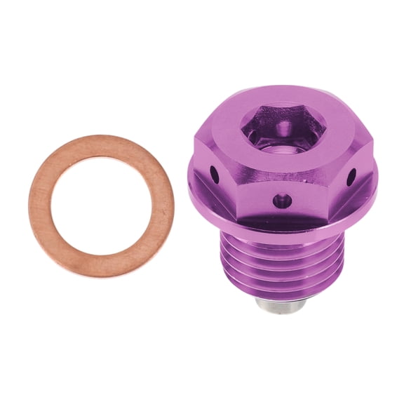 Unique Bargains M14x1.5 4MM Magnetic Oil Drain Plug Titanium Alloy Sump Drain Nut Bolt With 1 Copper Washer Purple 1Pc