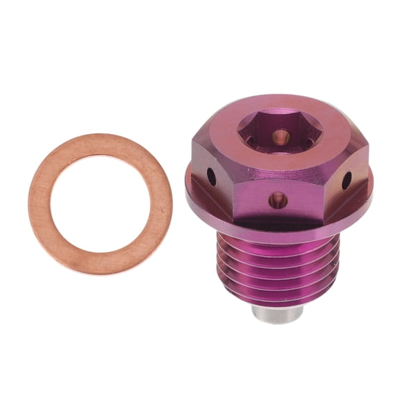 Unique Bargains M14x1.5 4MM Magnetic Oil Drain Plug Titanium Alloy Sump Drain Nut Bolt With 1 Copper Washer Rose Color 1Pc