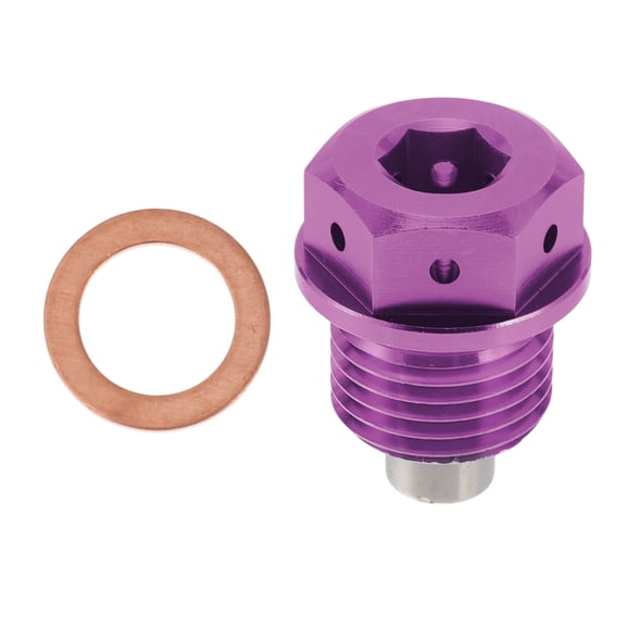 Unique Bargains M16x1.5 4MM Magnetic Oil Drain Plug Titanium Alloy Sump Drain Nut Bolt With 1 Copper Washer Purple 1 Pc